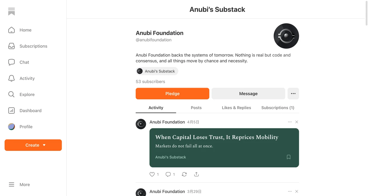Anubi 基金会 Substack截图